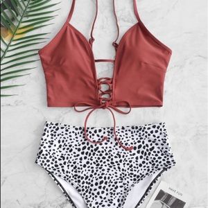 ZAFUL Dalmatian dot lace-up swimsuit